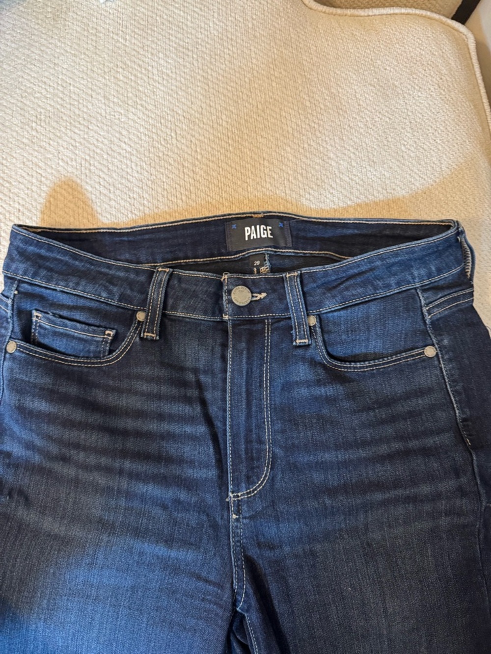 PAIGE Dark Blue High Rise Manhattan Denim - Picture 3 of 7